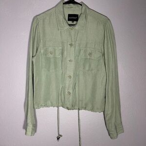 Velvet Heart Linen Cropped Shirt Jacket Drawstring Waist Utility Pockets Small